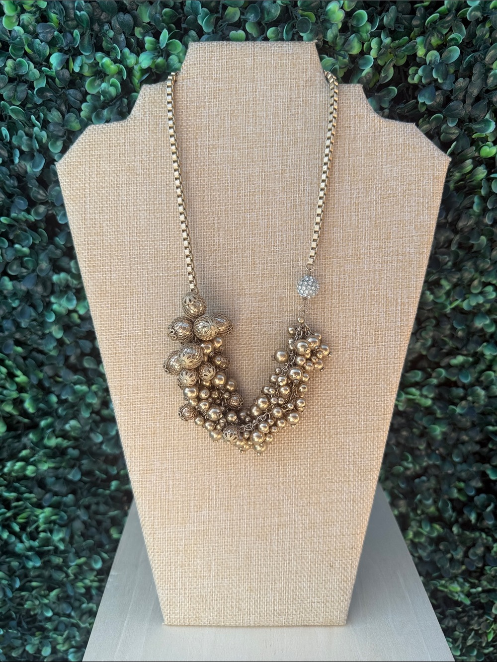 Gold Cluster Bead Statement Necklace - Women Jewelry